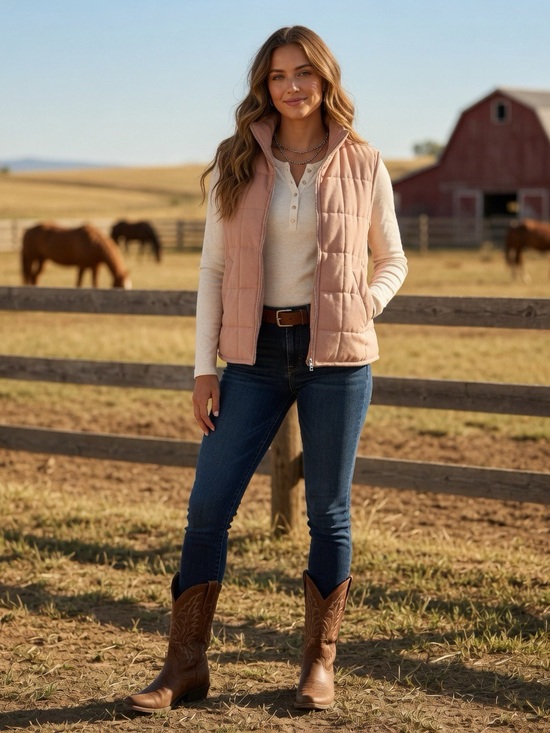 Pink Lily Jackets & Blazers - Pink lily Cozy Zone Women's Quilted Vest - Peach